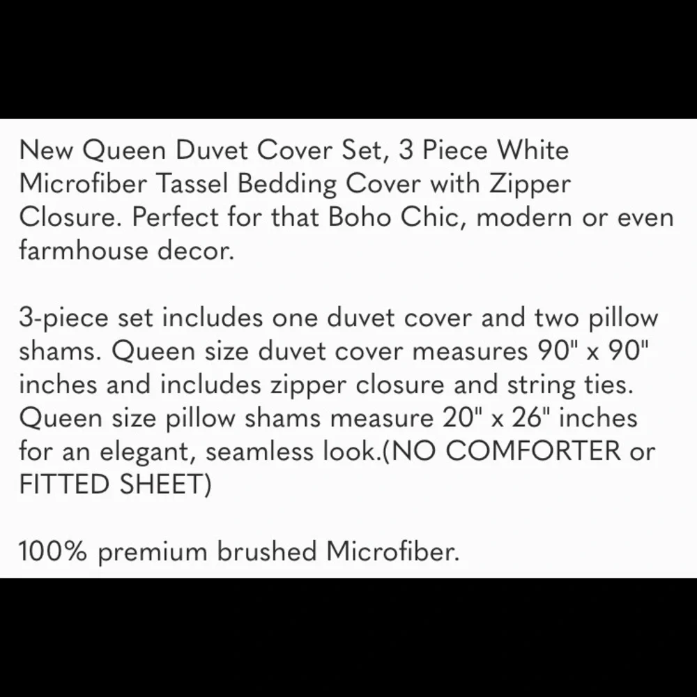 NEW WHITE Tassel Duvet Set -